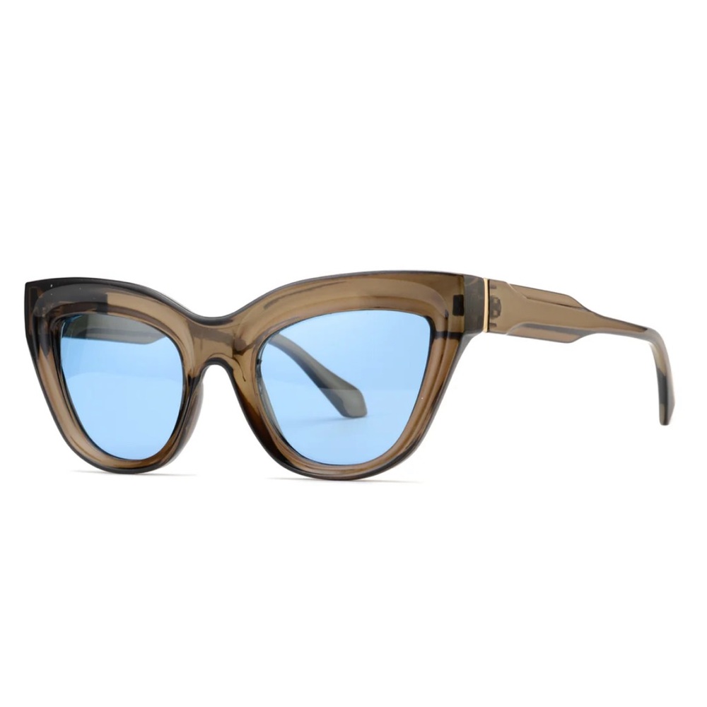 Ryan Simkhai Kelsey Transparent Dark Brown Blue Lens Sunglasses